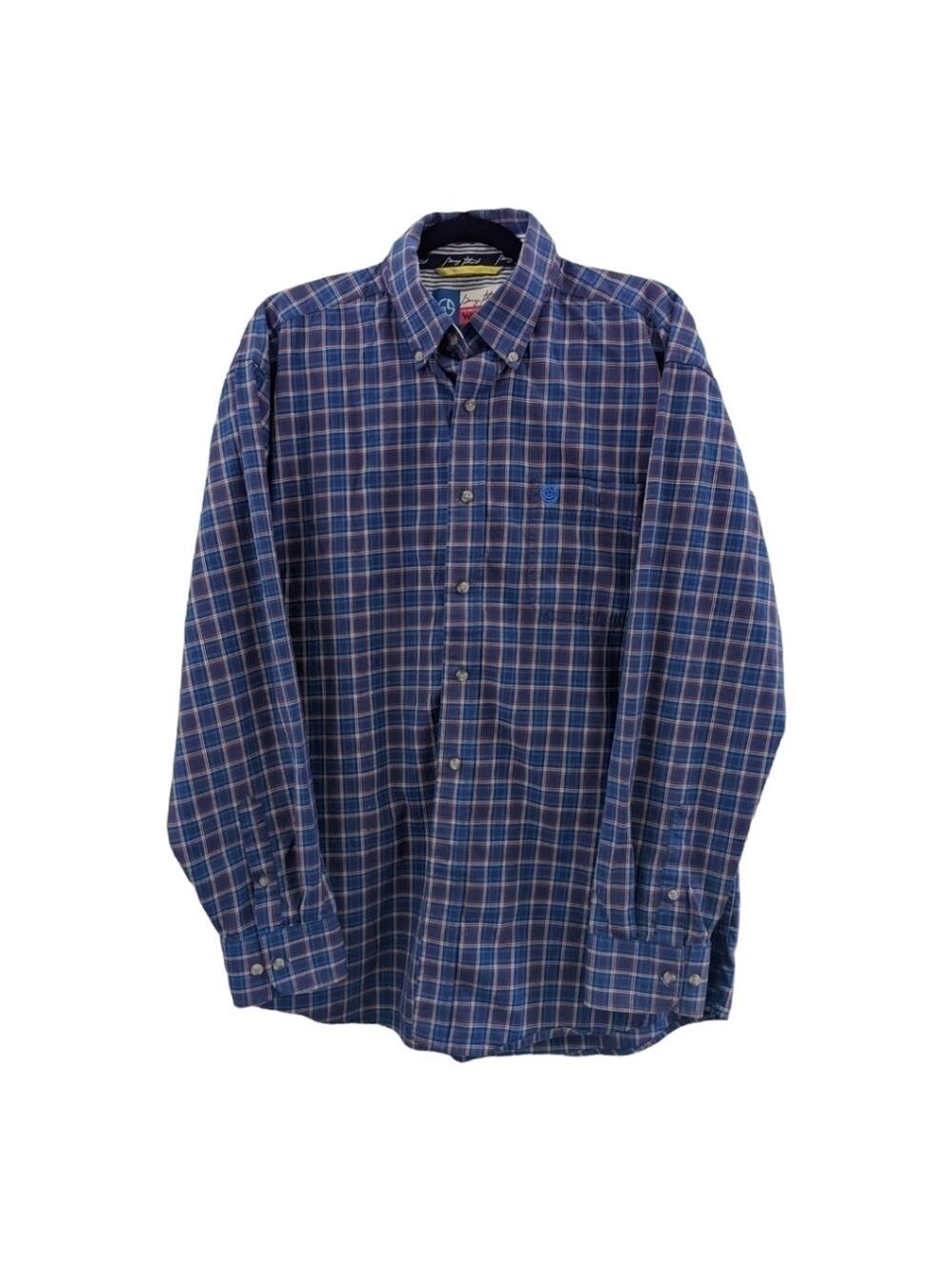 Wrangler George Straight Cowboy Cut vintage blue plaid button up, large